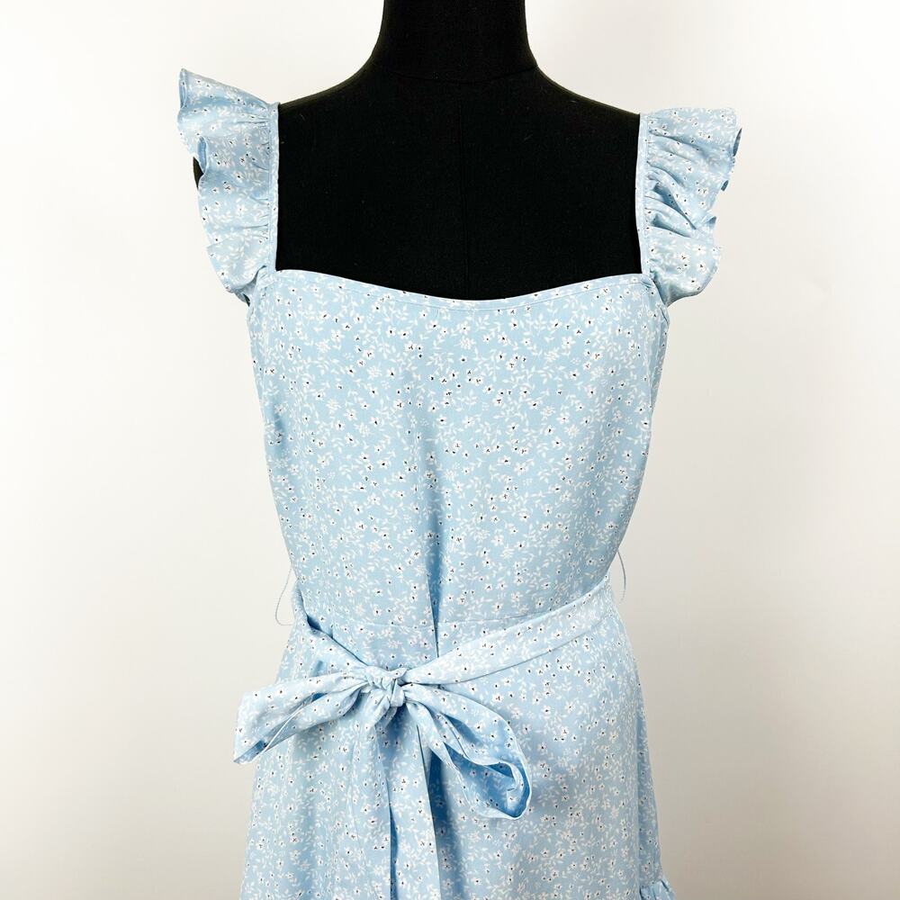 Likely Charlotte Light Blue Floral Mini Dress Ruffle Sundress Spring Womens Sz S - Picture 4 of 13